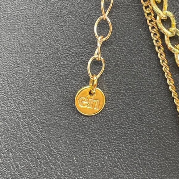 Marked EN Multistrand Layered Pendant Chain Necklace Gold Tone 17- 18 Inches - Picture 5 of 7